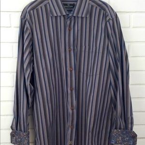 Bugatchi Striped Contrast Cuffs Button Down Shirt